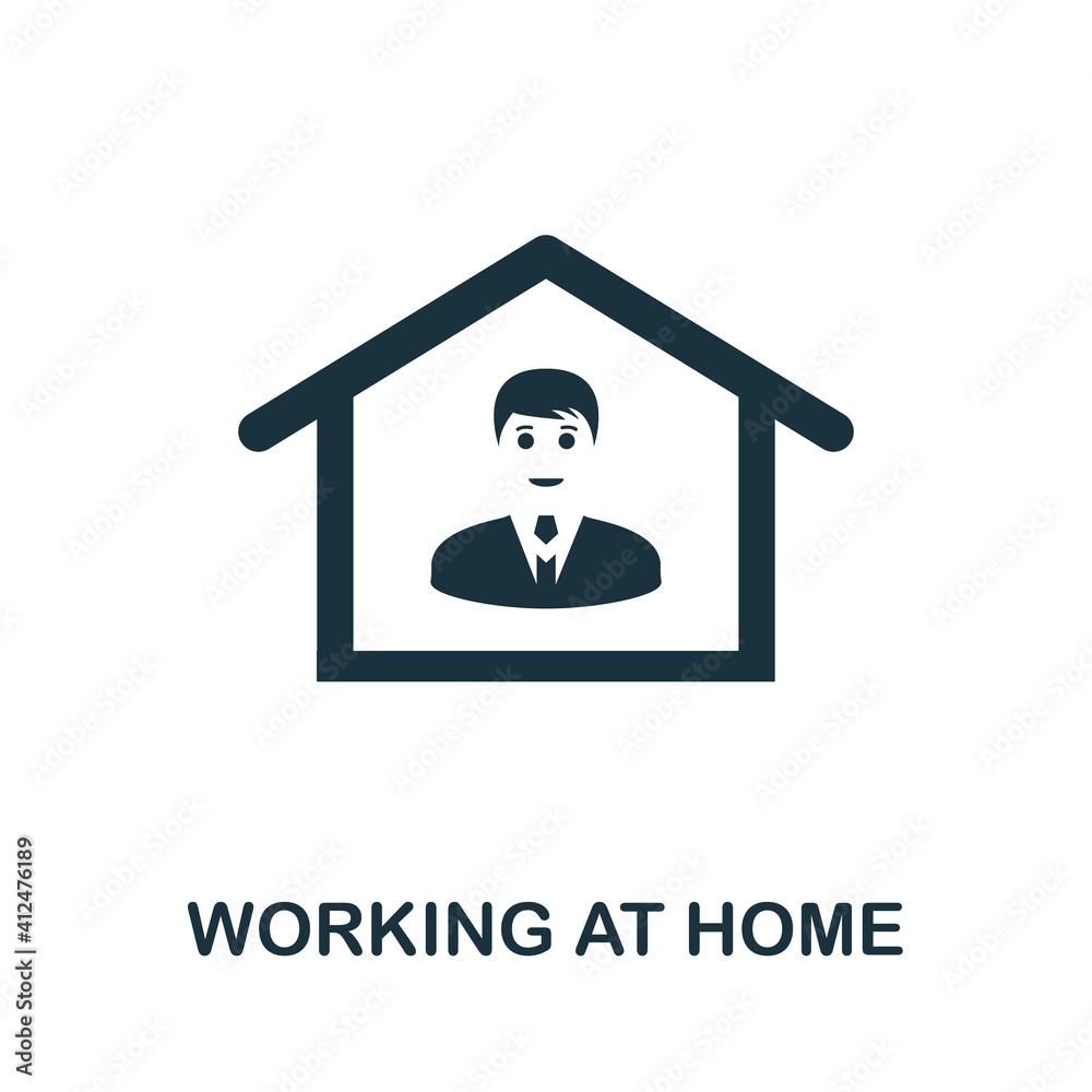 Working At Home icon. Simple element from new normality collection. Filled monochrome Working At Home icon for templates, infographics and banners Working At Home icon. Simple element from new normality collection. Filled monochrome Working At Home icon for templates, infographics and banners