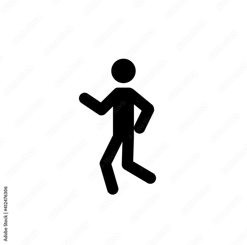 Stick man icon figure sketch, silhouette of a moving person isolated on a white background