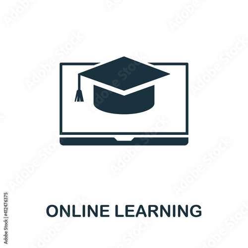 Online Learning icon. Simple element from new normality collection. Filled monochrome Online Learning icon for templates, infographics and banners