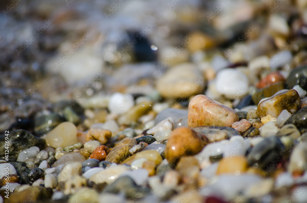 Pebbles on Pefkochori beach in Greece 