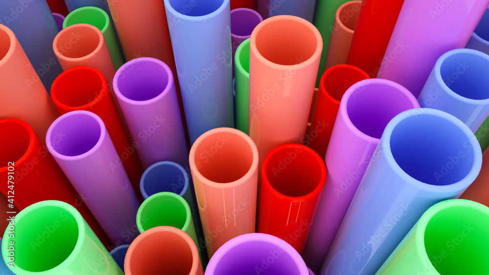 background from multi-colored plastic tubes. 3d render illustration background from multi-colored plastic tubes. 3d render illustration