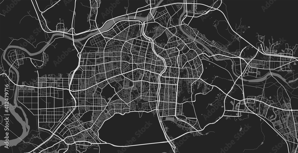 Urban city map of Daegu. Vector poster. Grayscale street map.