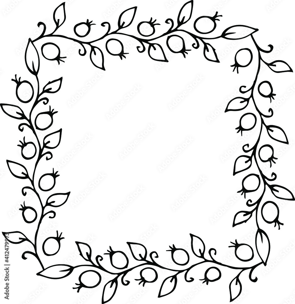 Vector simple frame made from berries and leaves. Vector simple frame made from berries and leaves.