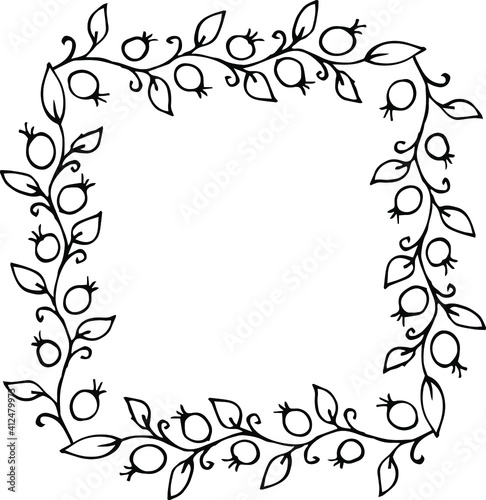 Vector simple frame made from berries and leaves.