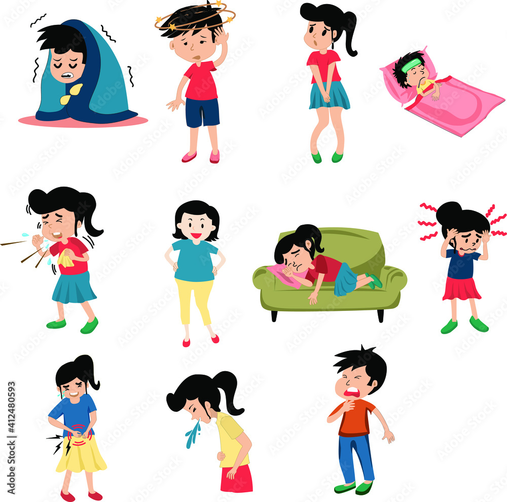 Types of illness of chills, headache, vomiting, tiredness, dizziness