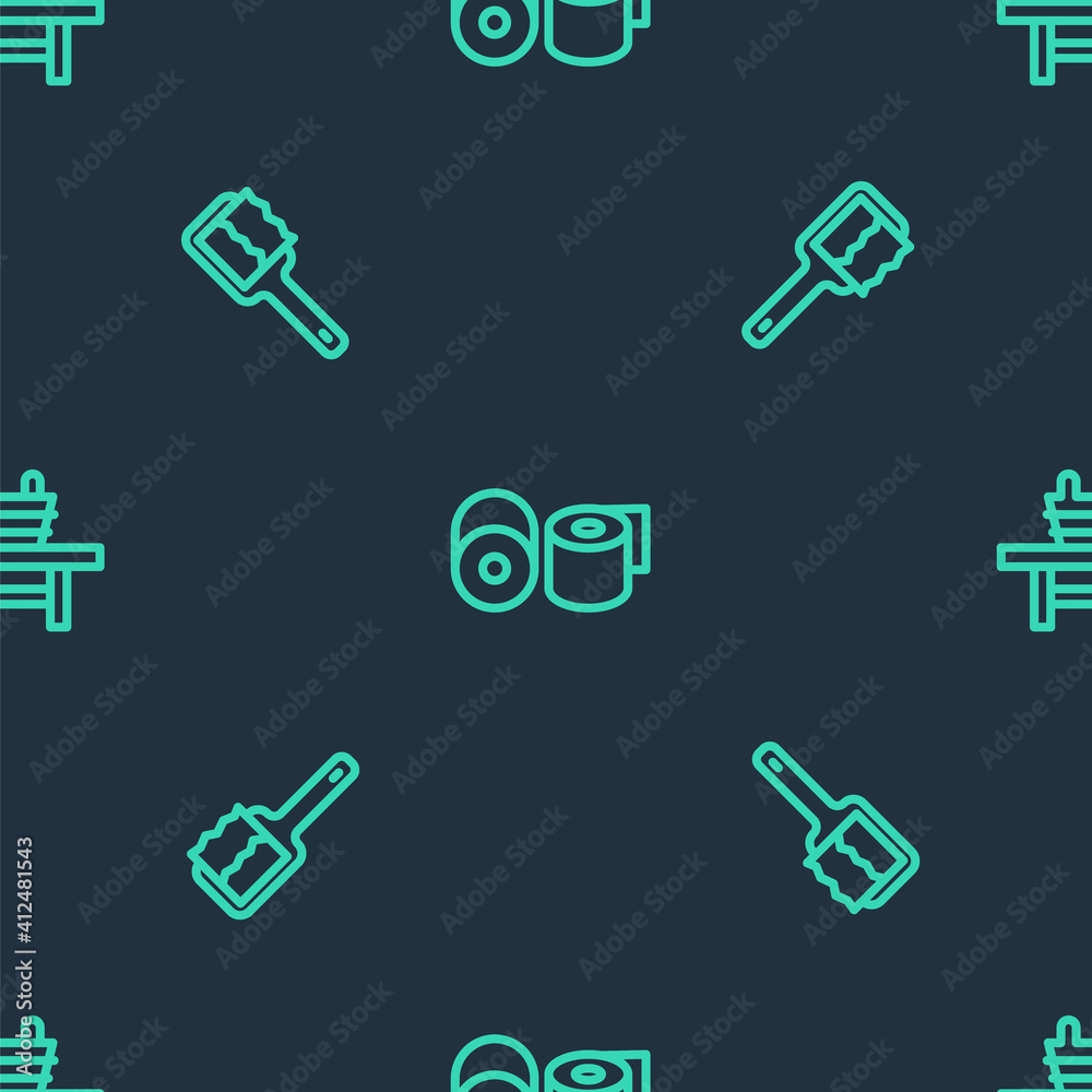 Set line Toilet paper roll, Sauna brush and bench with bucket on seamless pattern. Vector.