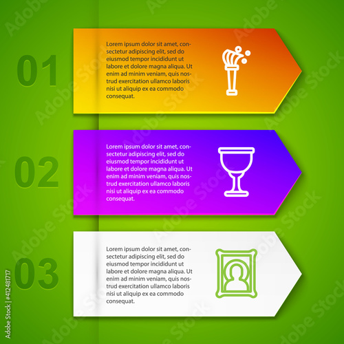 Set line Aspergillum, Holy grail or chalice and Christian icon. Business infographic template. Vector.