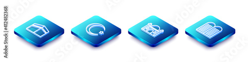 Set Isometric line Kaaba mosque, Star and crescent, Muslim Mosque and The commandments icon. Vector.