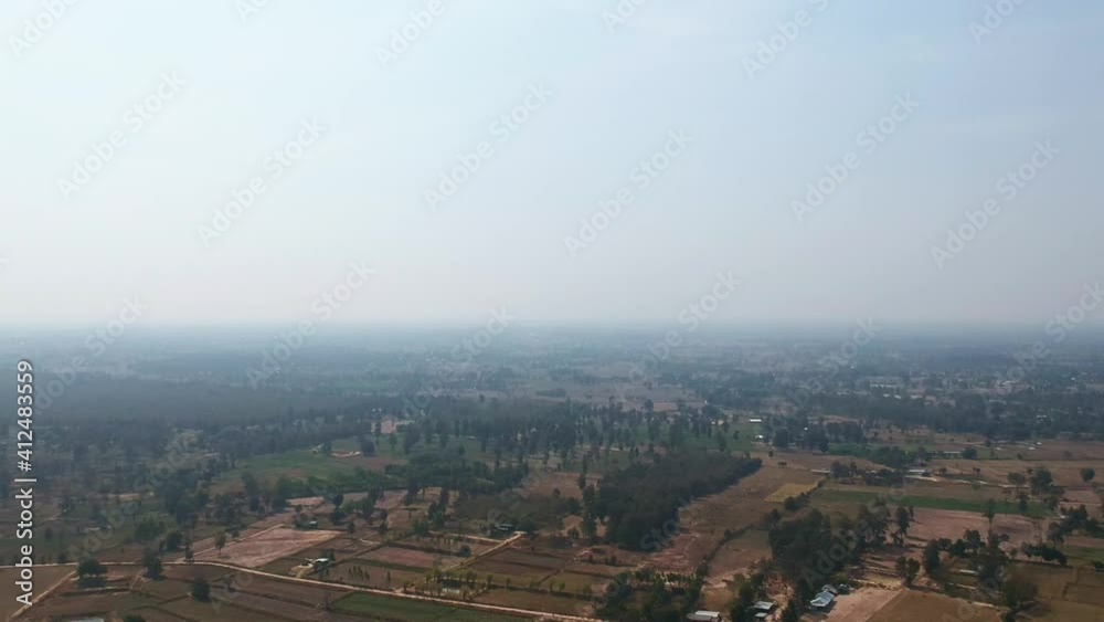 Aerial view countryside In the dry summer.After harvesting rice in Thailand. Aerial view countryside In the dry summer.After harvesting rice in Thailand.