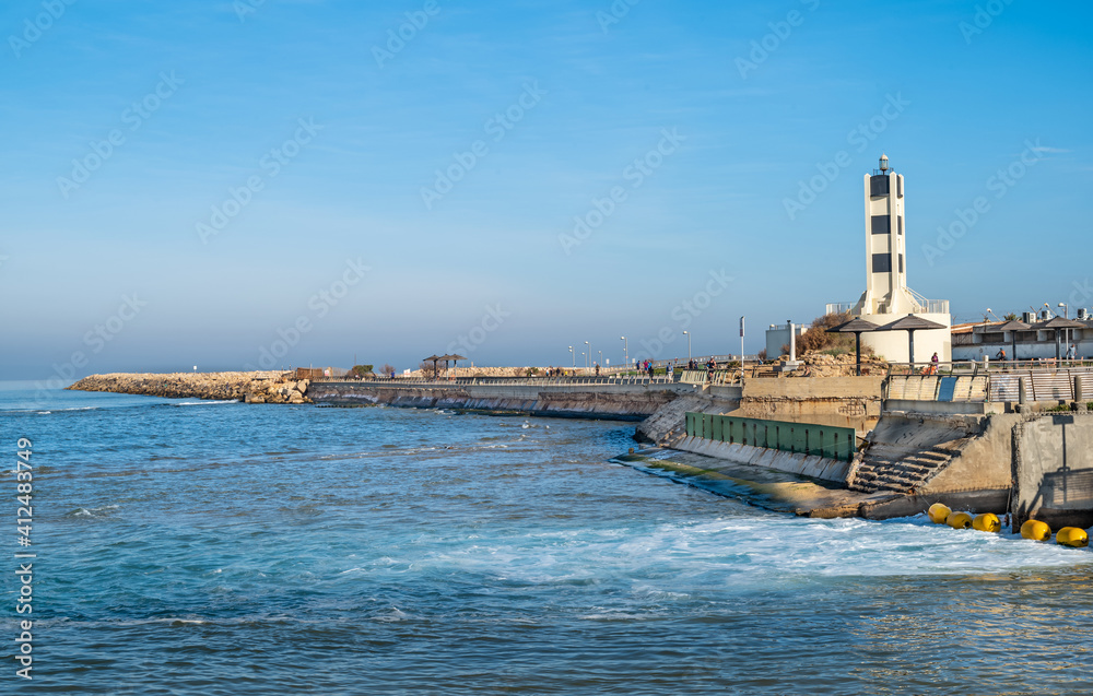 Mediterranean sea landscape at Tel Aviv port, Israel.