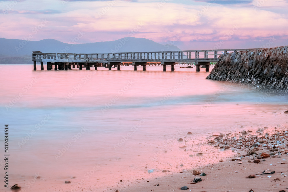 Stone bridge in the middle of the sea Evening Time Beautiful Sunset Sea scape