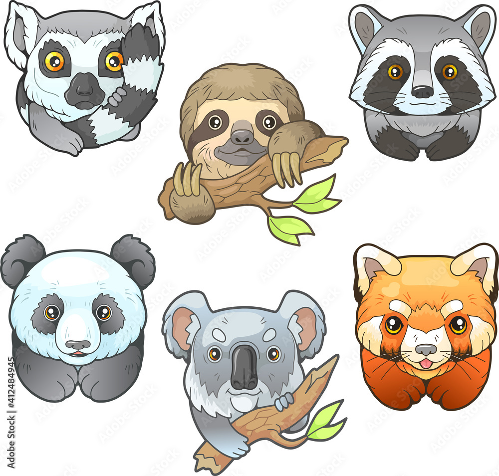 Fototapeta premium cartoon cute wild animals, funny images set