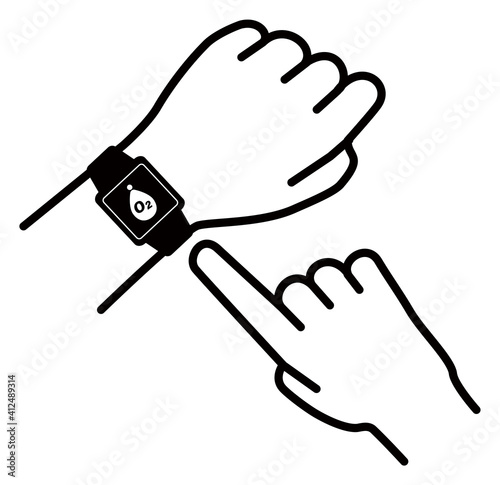 腕のスマートウォッチを確認する様子のベクターイラスト　血中酸素濃度