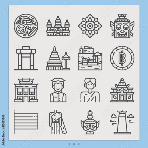 Simple set of cambodia related lineal icons.