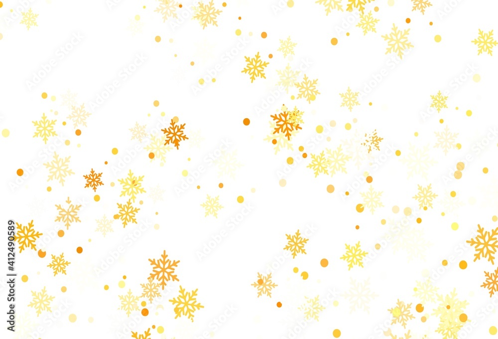 Light Orange vector background with beautiful snowflakes.