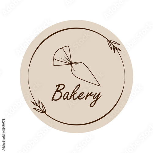 Bakery logo. Piping Cream Cake logo design. Silicone Piping Cream Cake doodle symbol.