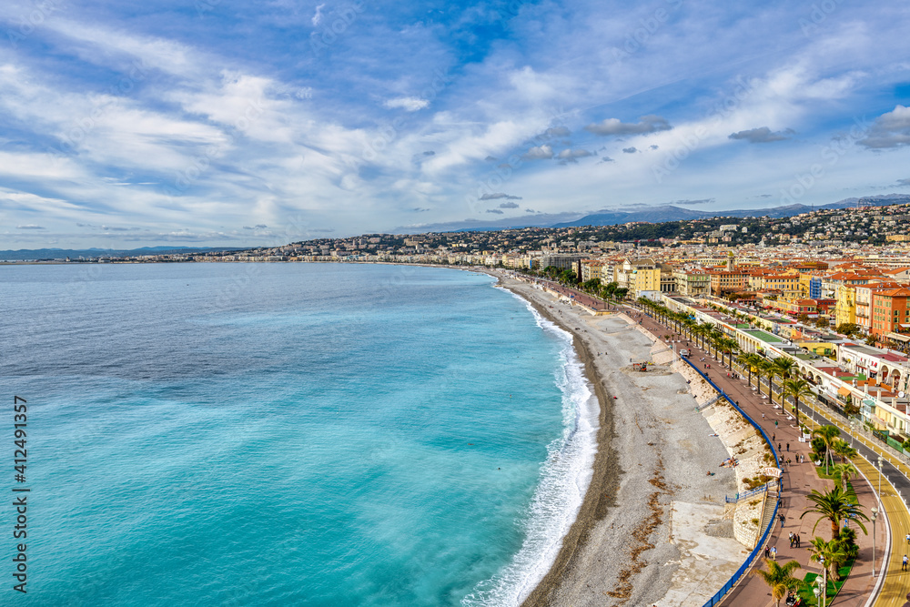 view of the sea and the coast in Nice, France