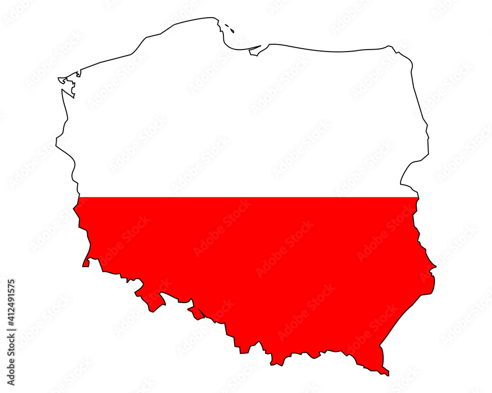 Poland map with flag - outline of polish state with a national flag, white background, vector Poland map with flag - outline of polish state with a national flag, white background, vector
