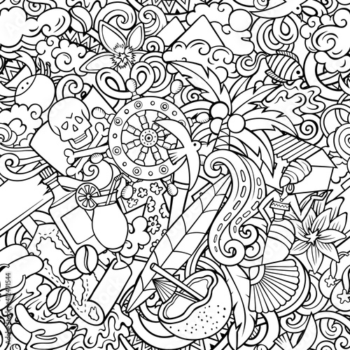 Cartoon doodles Haiti seamless pattern.