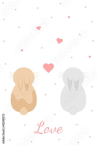 Two bunnies with hearts. Vector illustration.