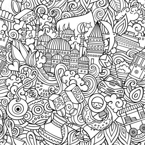 Cartoon doodles Istanbul seamless pattern.