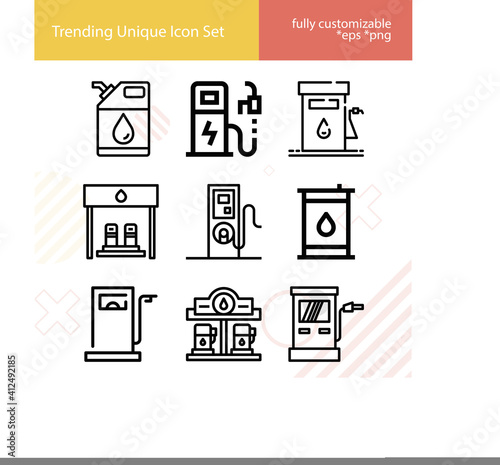Simple set of petrol related lineal icons.