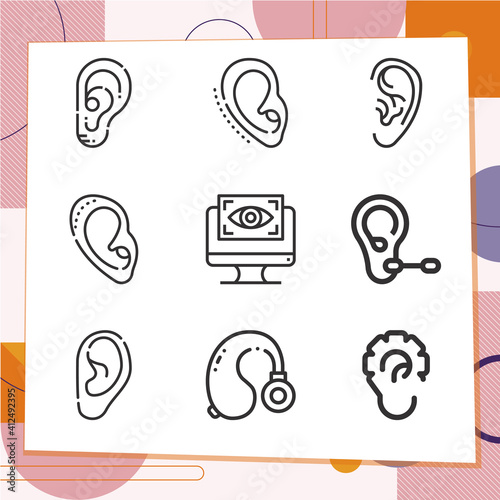 Simple set of 9 icons related to auditory