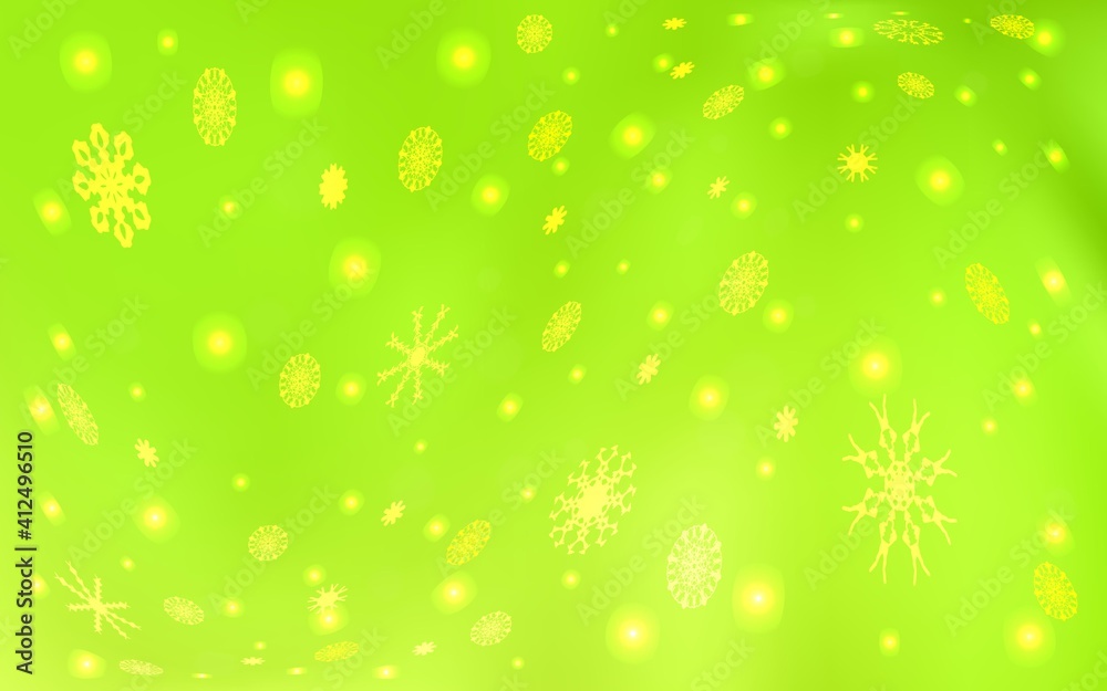 Light Green, Yellow vector background with xmas snowflakes. Light Green, Yellow vector background with xmas snowflakes.