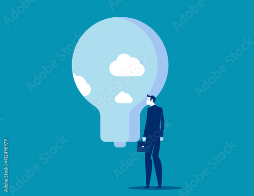 Looking through a bulb idea window. Creativity concept