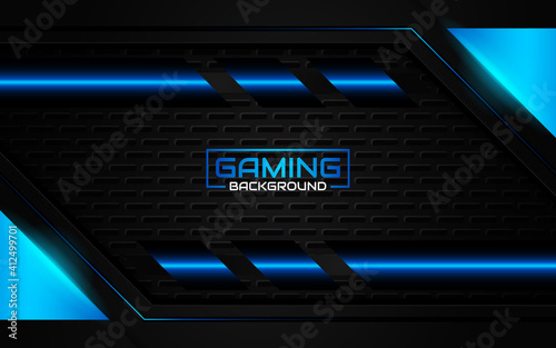 Abstract futuristic geometric black and blue gaming background with modern esport shapes. Vector design template technology concept can use element game banner, sport poster, cyber wallpaper, web