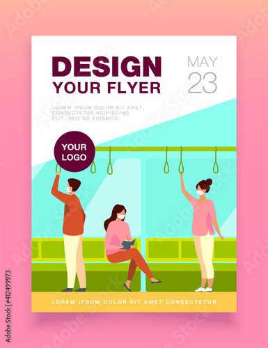 People in facial masks using public transport. Virus, prevention, quarantine flat vector illustration. Transportation and pandemic concept for banner, website design or landing web page