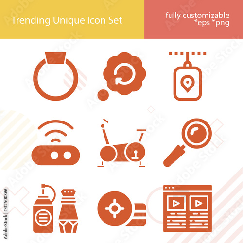 Simple set of magnifying glass related filled icons.