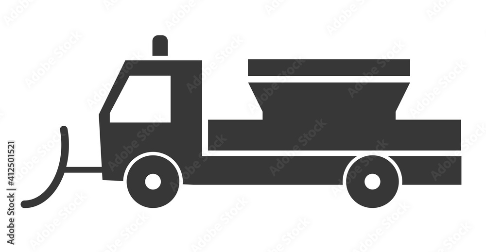 snowplow and gritting vehicle icon on white background - onset of winter