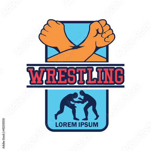 wrestling logo with text space for your slogan tag line, vector illustration