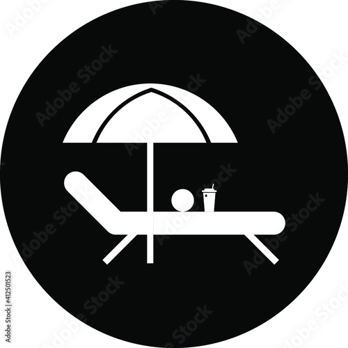 Sea beach icon. juice in sea beach with chair icon. 