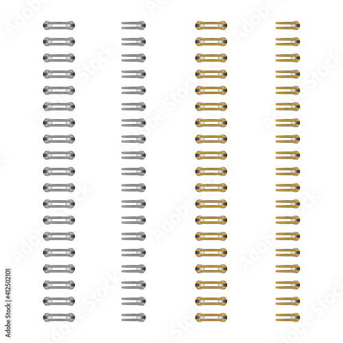 Vector set of realistic images (mock-up, layout) of silver and gold spirals for a notebook: a top view, a spiral of an open notepad. EPS 10.