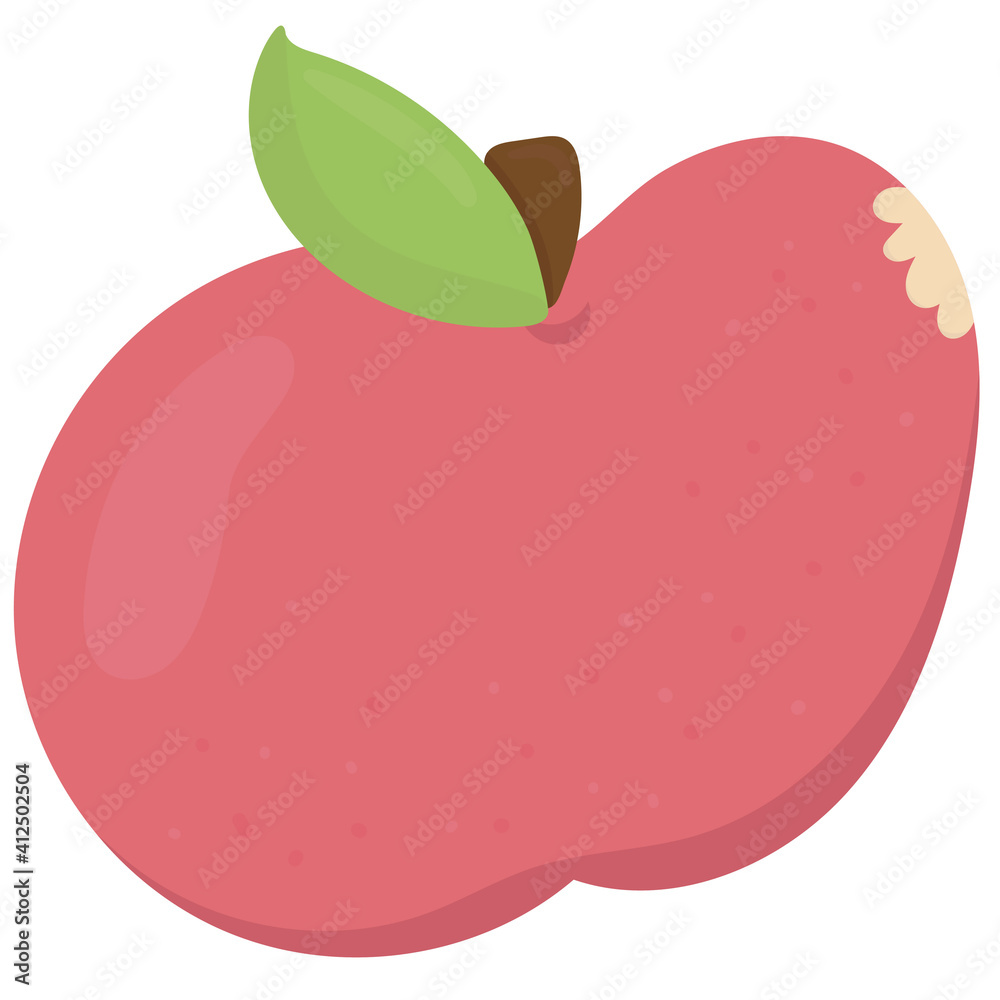 cute gnawed red apple with green leaf, vector element in flat style cute gnawed red apple with green leaf, vector element in flat style