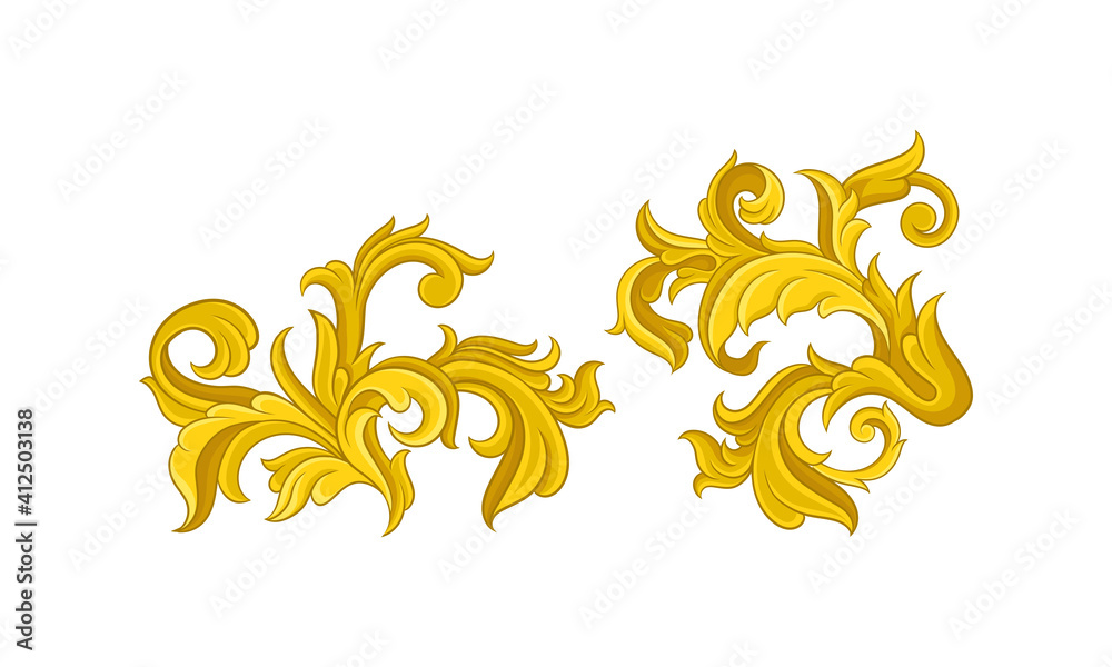 Fototapeta premium Baroque Golden Elements with Scroll and Swirl Vector Set