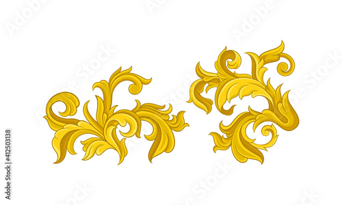 Baroque Golden Elements with Scroll and Swirl Vector Set