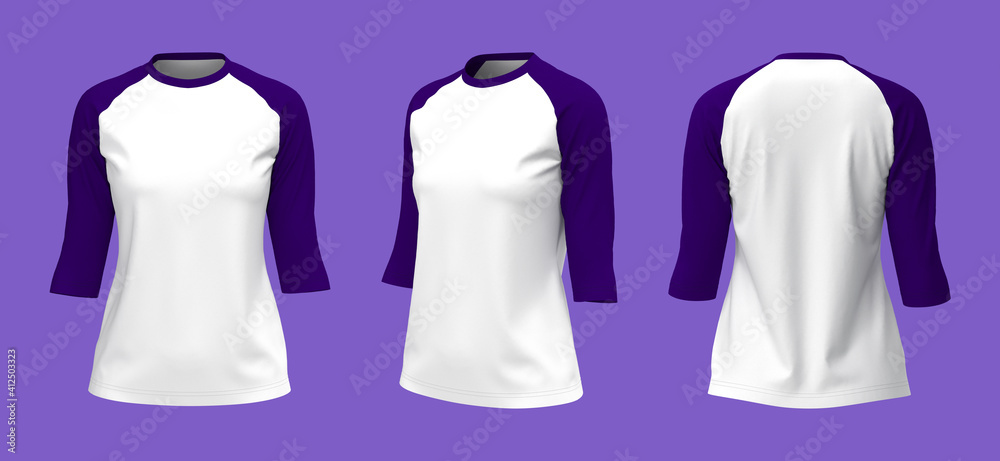Half-sleeves raglan t-shirt mockup, 3d illustration, 3d rendering Half-sleeves raglan t-shirt mockup, 3d illustration, 3d rendering