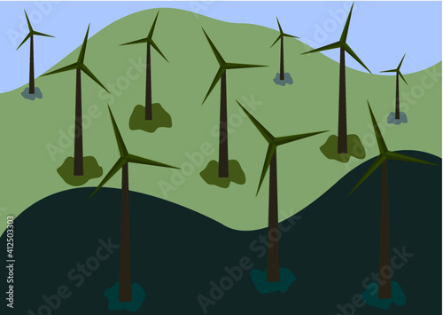 Wind electric propeller in the field vector. Green energy concept