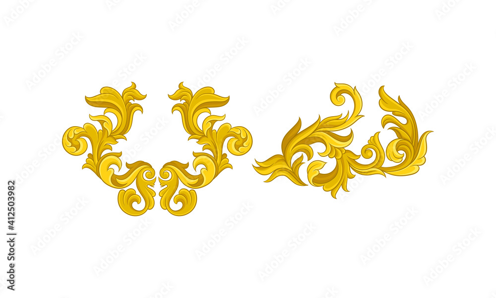 Baroque Golden Elements with Scroll and Swirl Vector Set Baroque Golden Elements with Scroll and Swirl Vector Set