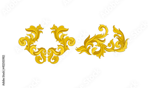 Baroque Golden Elements with Scroll and Swirl Vector Set