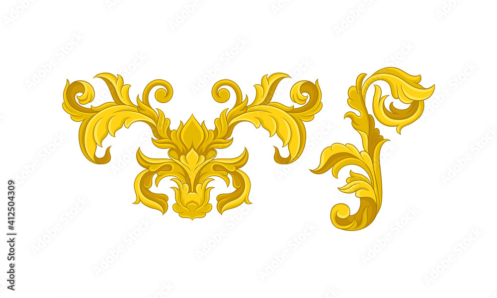 Golden Baroque Elements with Scroll and Swirl Vector Set Golden Baroque Elements with Scroll and Swirl Vector Set
