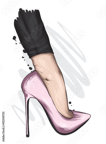 Women's legs in stylish high-heeled shoes and trousers. Fashion and style, clothing and accessories. Vector illustration.