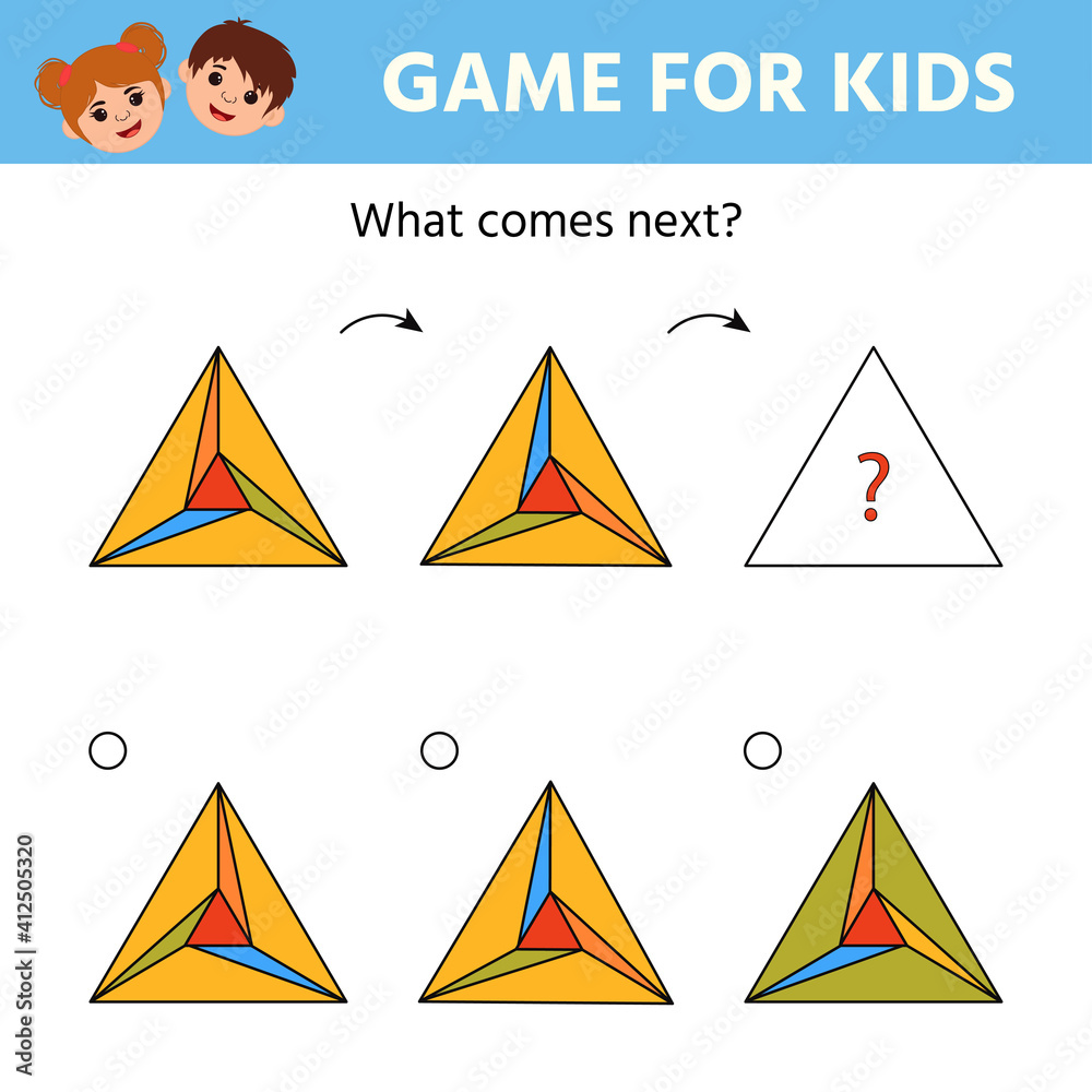 Education logic game for preschool kids. Kids activity sheet. What comes  next?. Iq test. Children funny riddle entertainment. Vector illustration  Stock Vector | Adobe Stock