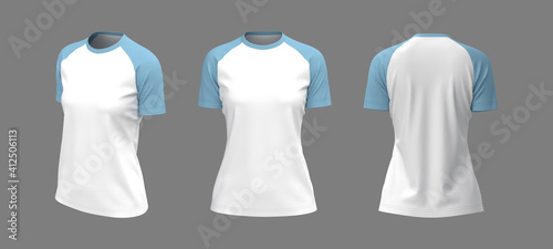 Schilderij op canvas Short-sleeve raglan t-shirt mockup, 3d illustration, 3d rendering