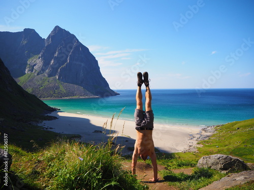 Handstand at Kvalvika beach!