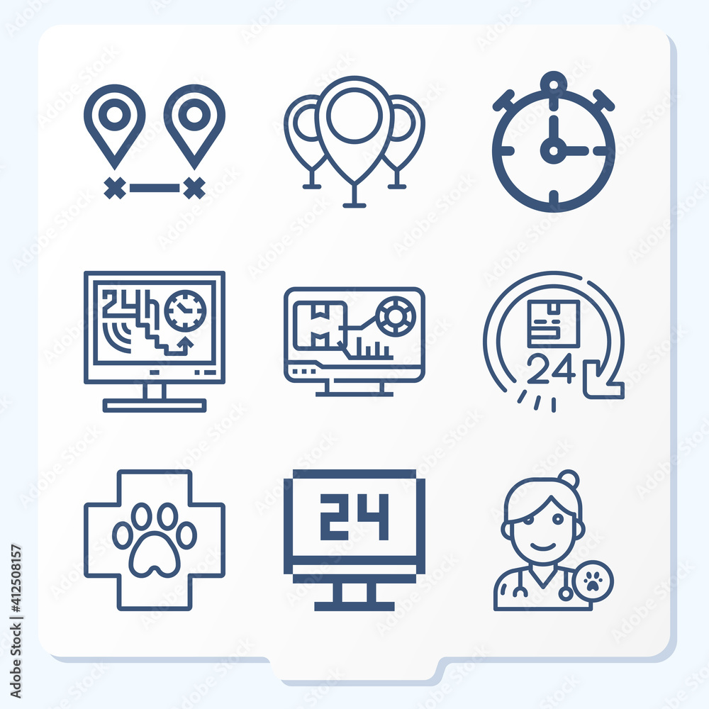 Simple set of 9 icons related to duty period Simple set of 9 icons related to duty period