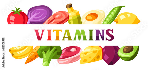 Vitamin food sources illustration.